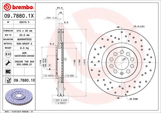 Brembo 09.7880.1X - Тормозной диск unicars.by