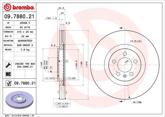 Brembo 09.7880.21 - Тормозной диск unicars.by