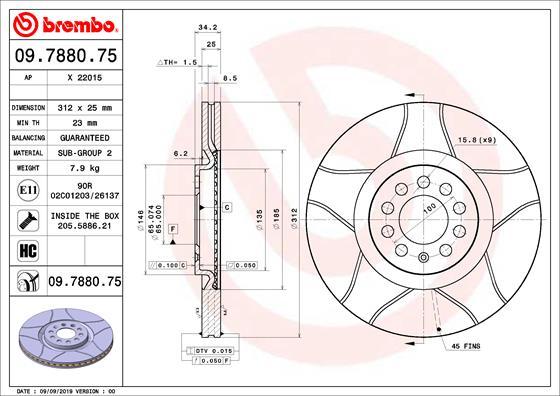 Brembo 09.7880.75 - Тормозной диск unicars.by