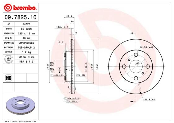 Brembo 09.7825.10 - Тормозной диск unicars.by