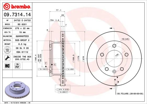 Brembo 09.7314.14 - Тормозной диск unicars.by