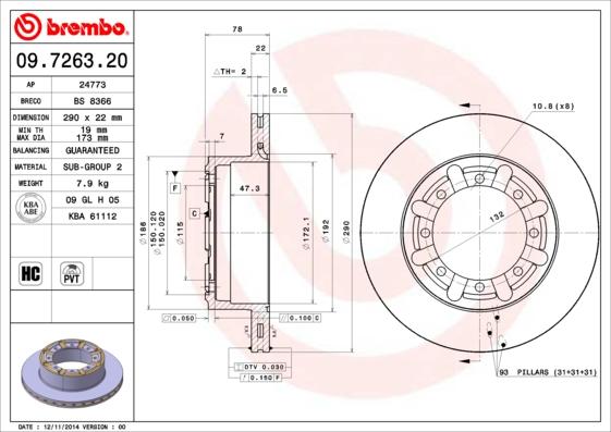 Brembo 09.7263.20 - Тормозной диск unicars.by