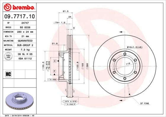 Brembo 09.7717.10 - Тормозной диск unicars.by