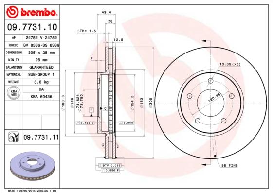 Brembo 09.7731.11 - Тормозной диск unicars.by