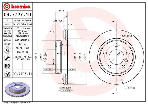 Brembo 09.7727.11 - Тормозной диск unicars.by