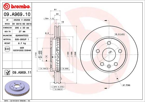 Brembo 09.A969.11 - Тормозной диск unicars.by