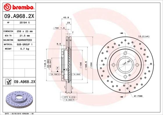 Brembo 09.A968.2X - Тормозной диск unicars.by