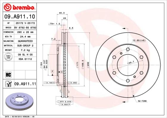 Brembo 09.A911.10 - Тормозной диск unicars.by