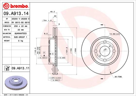 Brembo 09.A913.14 - Тормозной диск unicars.by