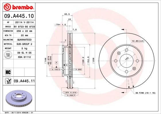 Brembo 09.A445.10 - Тормозной диск unicars.by