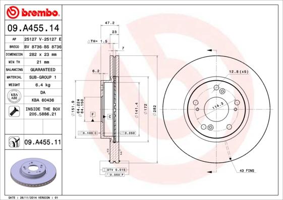 Brembo 09.A455.11 - Тормозной диск unicars.by