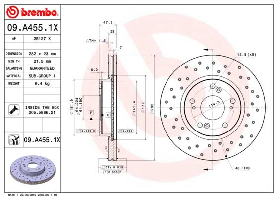 Brembo 09.A455.1X - Тормозной диск unicars.by