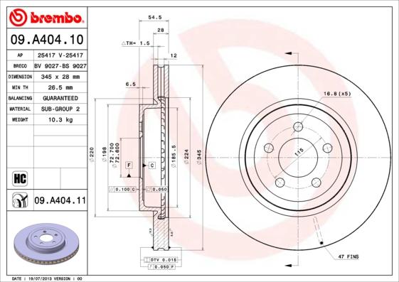 Brembo 09.A404.10 - Тормозной диск unicars.by