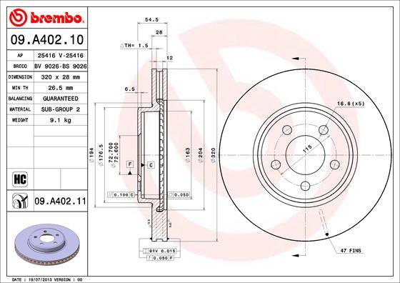 Brembo 09.A402.11 - Тормозной диск unicars.by