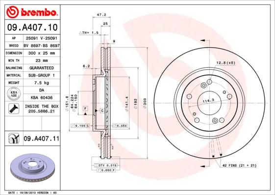 Brembo 09.A407.10 - Тормозной диск unicars.by