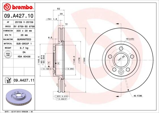 Brembo 09.A427.11 - Тормозной диск unicars.by