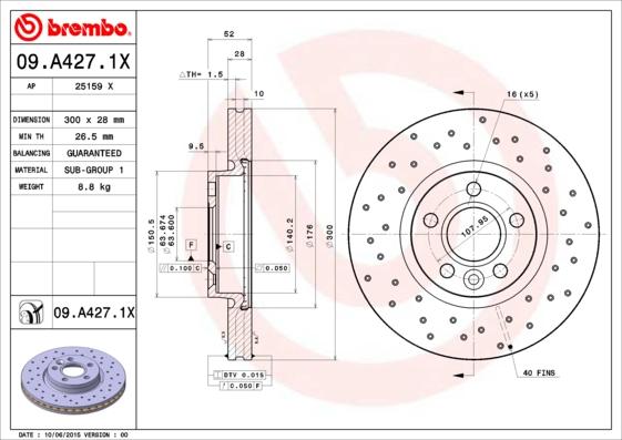 Brembo 09.A427.1X - Тормозной диск unicars.by