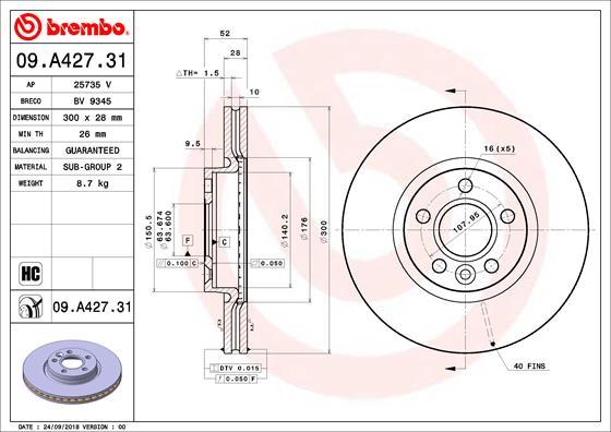 Brembo 09.A427.31 - Тормозной диск unicars.by