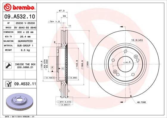 Brembo 09.A532.11 - Тормозной диск unicars.by