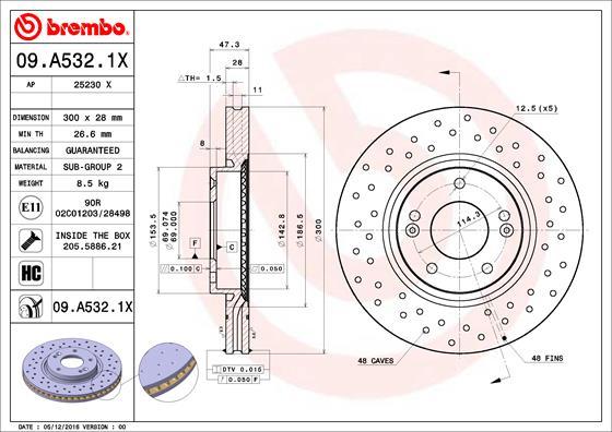 Brembo 09.A532.1X - Тормозной диск unicars.by