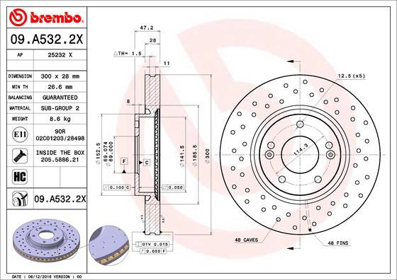 Brembo 09.A532.2X - Тормозной диск unicars.by