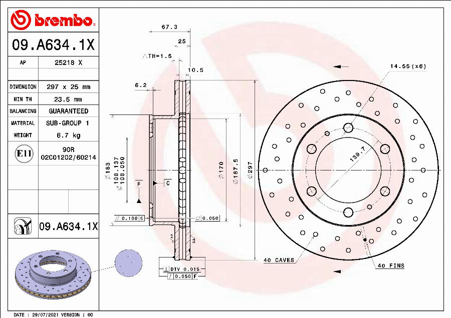 Brembo 09.A634.1X - Тормозной диск unicars.by