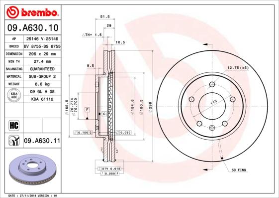 Brembo 09.A630.10 - Тормозной диск unicars.by