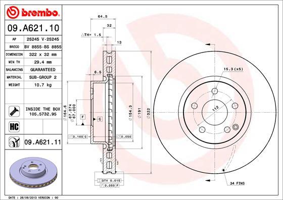 Brembo 09.A621.11 - Тормозной диск unicars.by