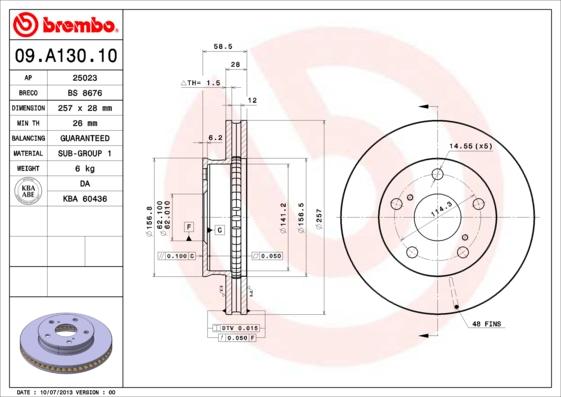 Brembo 09.A130.11 - Тормозной диск unicars.by