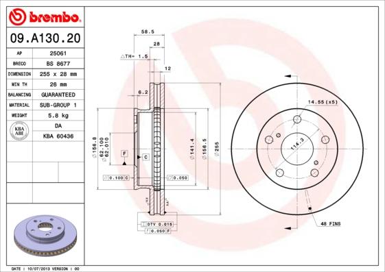 Brembo 09.A130.20 - Тормозной диск unicars.by