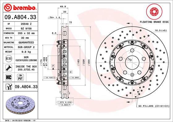 Brembo 09.A804.33 - Тормозной диск unicars.by