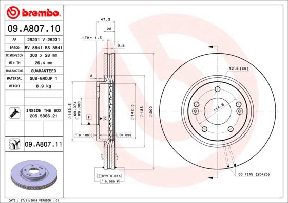 Brembo 09.A807.11 - Тормозной диск unicars.by