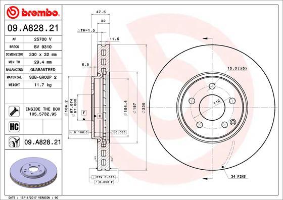 Brembo 09.A828.21 - Тормозной диск unicars.by