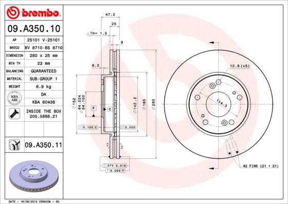 Brembo 09.A350.11 - Тормозной диск unicars.by