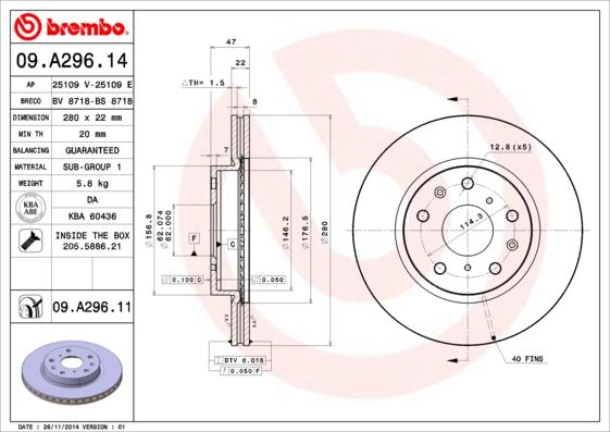 Brembo 09.A296.11 - Тормозной диск unicars.by