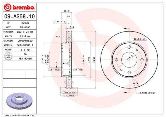 Brembo 09.A258.10 - Тормозной диск unicars.by