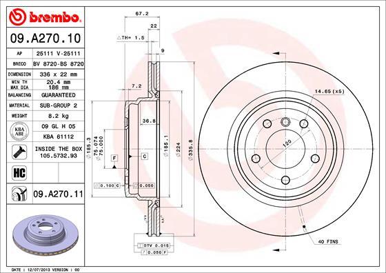 Brembo 09.A270.11 - Тормозной диск unicars.by