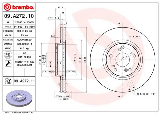 Brembo 09.A272.11 - Тормозной диск unicars.by