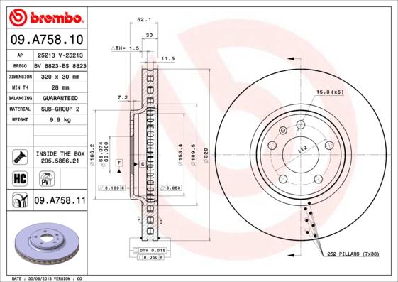 Brembo 09.A758.11 - Тормозной диск unicars.by