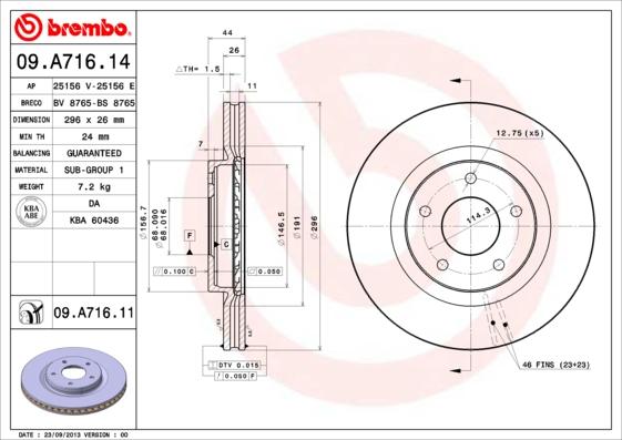 Brembo 09.A716.14 - Тормозной диск unicars.by