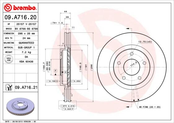 Brembo 09.A716.20 - Тормозной диск unicars.by