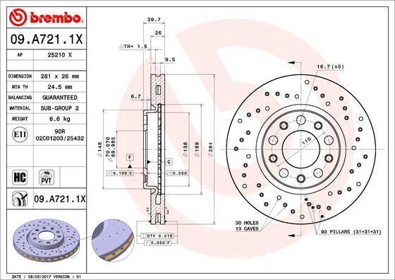 Brembo 09.A721.1X - Тормозной диск unicars.by