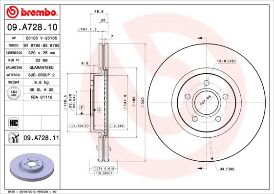 Brembo 09.A728.11 - Тормозной диск unicars.by