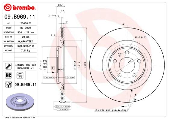 Brembo 09.B969.11 - Тормозной диск unicars.by