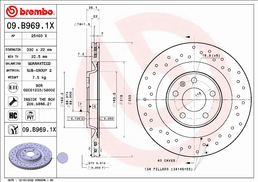 Brembo 09.B969.1X - Тормозной диск unicars.by