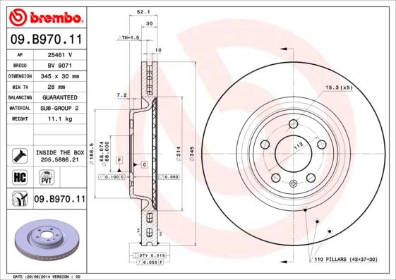 Brembo 09.B970.11 - Тормозной диск unicars.by