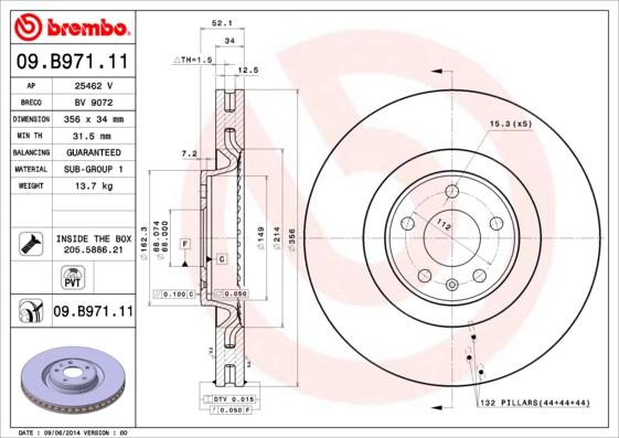 Brembo 09.B971.11 - Тормозной диск unicars.by