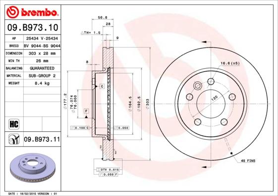 Brembo 09.B973.11 - Тормозной диск unicars.by