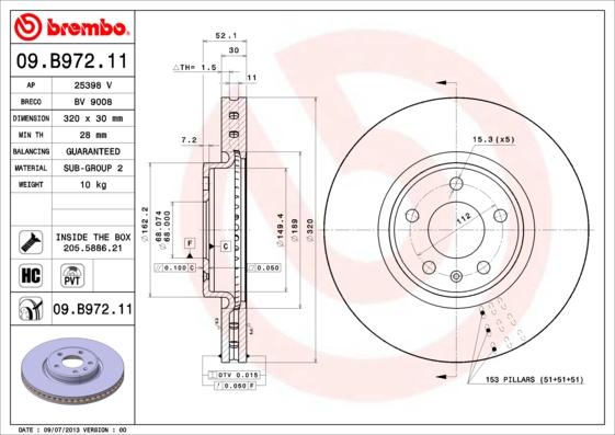 Brembo 09.B972.11 - Тормозной диск unicars.by