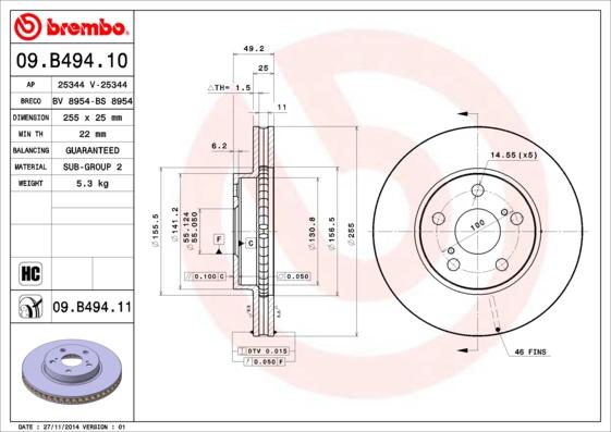 Brembo 09.B494.11 - Тормозной диск unicars.by